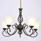 Ruffle Glass Floral Shade Chandelier Lighting Classic Living Room Pendant Light with Scroll Arm 5 Gold-Black White Clearhalo 'Ceiling Lights' 'Chandeliers' Lighting' options 2216989_bbaacd63-514e-4907-af66-a13faafbbdd0