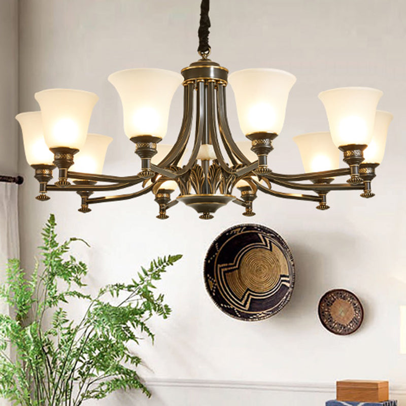 Flared Frosted Glass Suspension Light Rustic Living Room Chandelier Light in Black Clearhalo 'Ceiling Lights' 'Chandeliers' Lighting' options 2217023