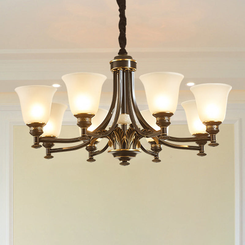 Flared Frosted Glass Suspension Light Rustic Living Room Chandelier Light in Black Clearhalo 'Ceiling Lights' 'Chandeliers' Lighting' options 2217029