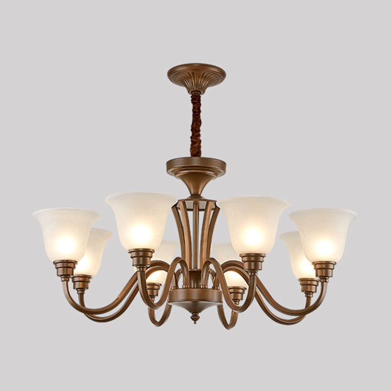Bell Frosted Glass Chandelier Light Retro Style Living Room Pendant Light Fixture Clearhalo 'Ceiling Lights' 'Chandeliers' Lighting' options 2217065