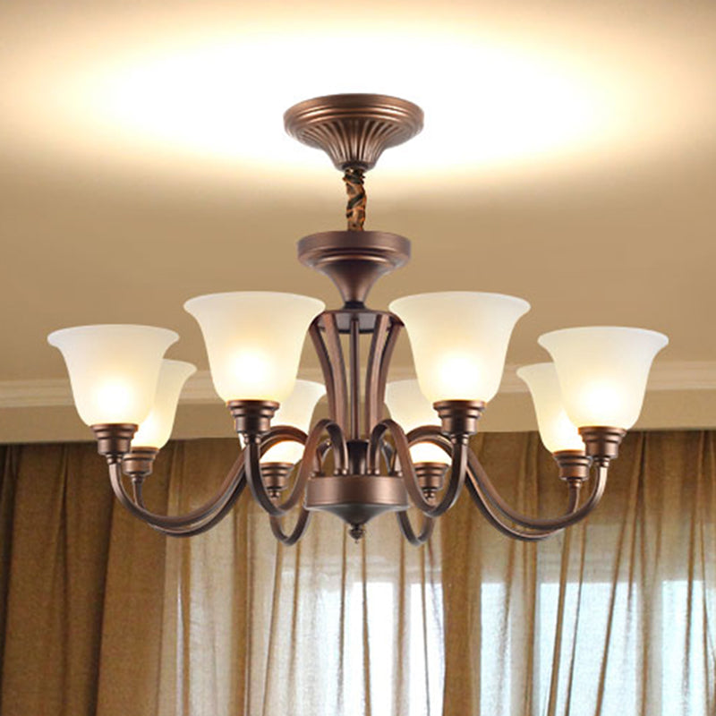 Bell Frosted Glass Chandelier Light Retro Style Living Room Pendant Light Fixture Clearhalo 'Ceiling Lights' 'Chandeliers' Lighting' options 2217066