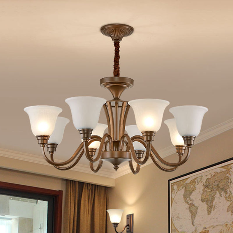 Bell Frosted Glass Chandelier Light Retro Style Living Room Pendant Light Fixture Clearhalo 'Ceiling Lights' 'Chandeliers' Lighting' options 2217069