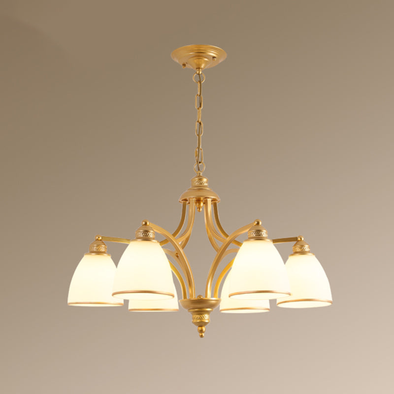 Classic Bell Chandelier Lighting Opal Glass Pendant Light Fixture for Living Room 6 Gold Clearhalo 'Ceiling Lights' 'Chandeliers' Lighting' options 2217099_bc7c3a2f-bca0-4777-a929-a36a7c6d40d4