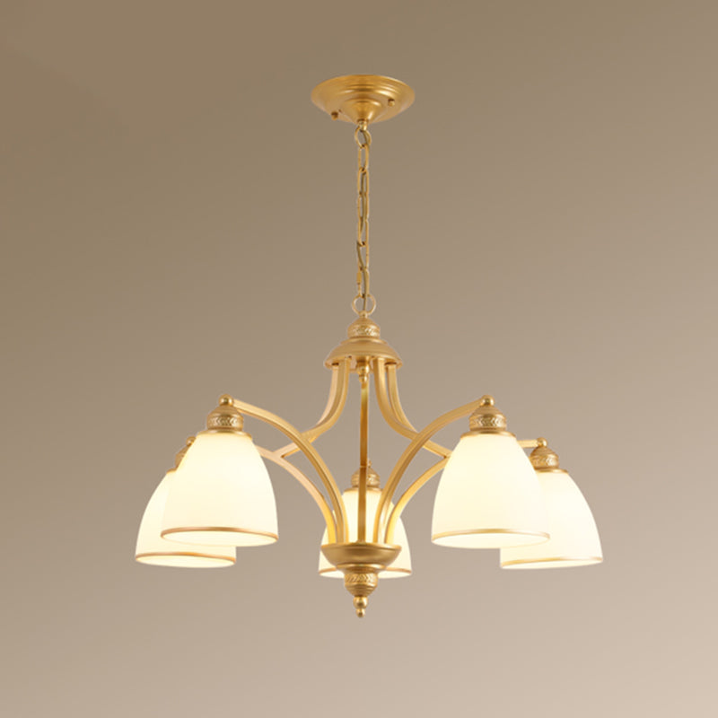 Classic Bell Chandelier Lighting Opal Glass Pendant Light Fixture for Living Room 5 Gold Clearhalo 'Ceiling Lights' 'Chandeliers' Lighting' options 2217100_add6d7b8-5179-4c20-a9a6-e9cf19155791