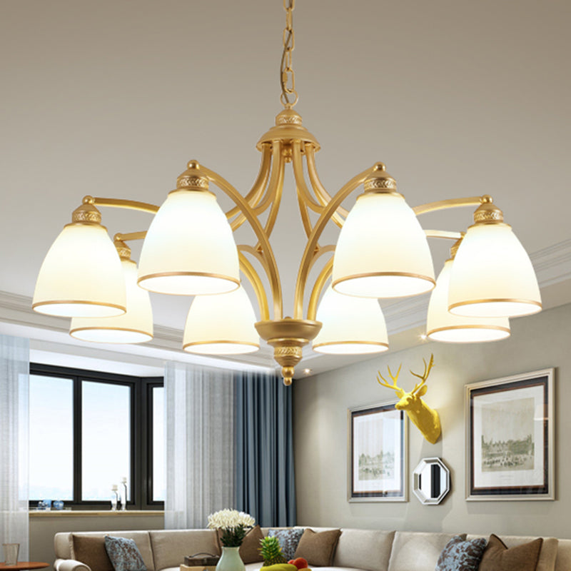 Classic Bell Chandelier Lighting Opal Glass Pendant Light Fixture for Living Room 8 Gold Clearhalo 'Ceiling Lights' 'Chandeliers' Lighting' options 2217101_027d86e5-6010-4874-9fea-14da3e2fafe6