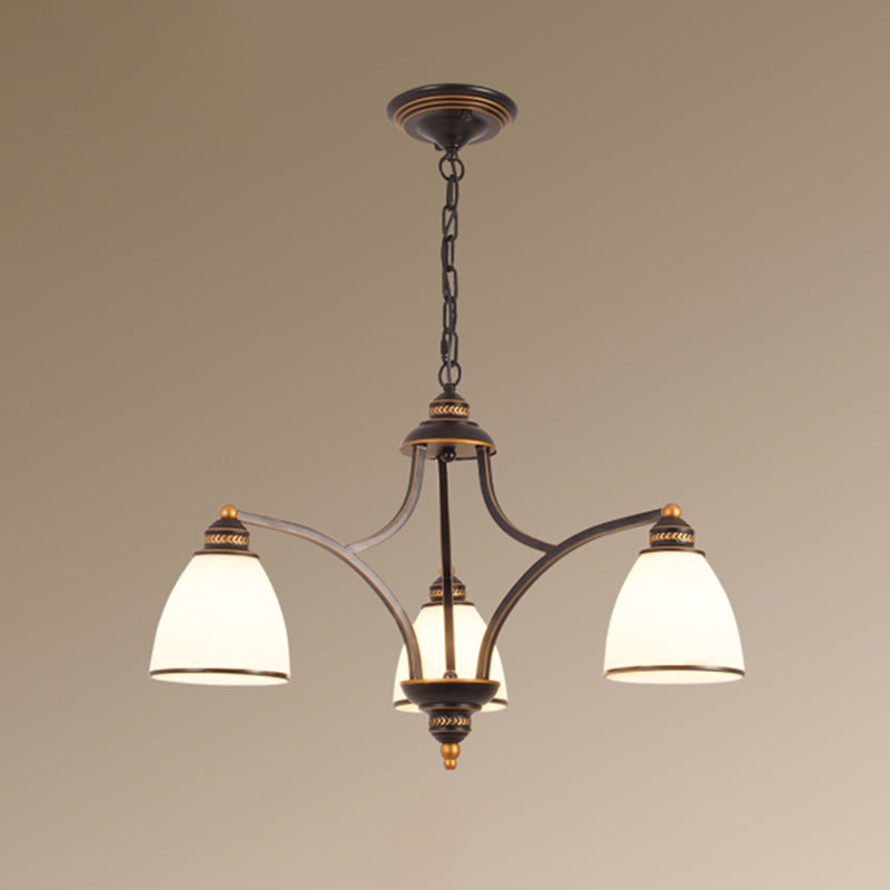 Classic Bell Chandelier Lighting Opal Glass Pendant Light Fixture for Living Room 3 Black Clearhalo 'Ceiling Lights' 'Chandeliers' Lighting' options 2217102_a3213fc4-4695-42f8-a380-06bf01c9b226
