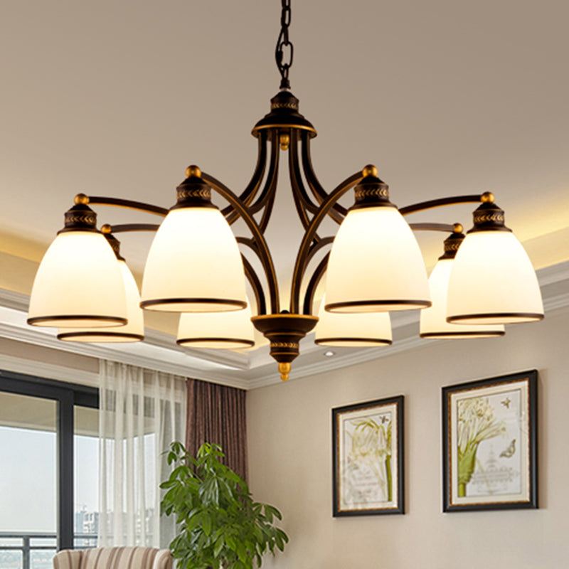 Classic Bell Chandelier Lighting Opal Glass Pendant Light Fixture for Living Room 8 Black Clearhalo 'Ceiling Lights' 'Chandeliers' Lighting' options 2217103_b26dd94f-2370-4da1-9215-2225a83cb17a