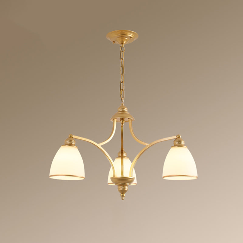Classic Bell Chandelier Lighting Opal Glass Pendant Light Fixture for Living Room 3 Gold Clearhalo 'Ceiling Lights' 'Chandeliers' Lighting' options 2217104_0084728d-9183-467b-bbeb-ca2e708e9333