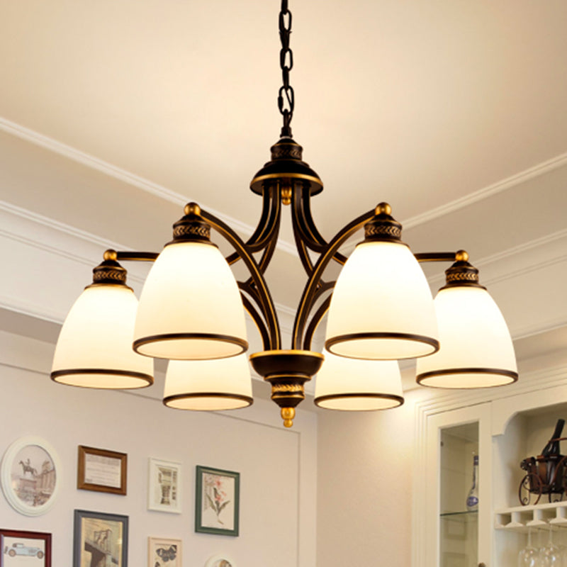 Classic Bell Chandelier Lighting Opal Glass Pendant Light Fixture for Living Room Clearhalo 'Ceiling Lights' 'Chandeliers' Lighting' options 2217105