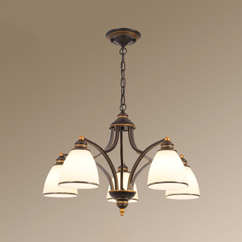 Classic Bell Chandelier Lighting Opal Glass Pendant Light Fixture for Living Room 5 Black Clearhalo 'Ceiling Lights' 'Chandeliers' Lighting' options 2217106_e327dfd0-cca9-42cb-be67-a278b3d5f6ce