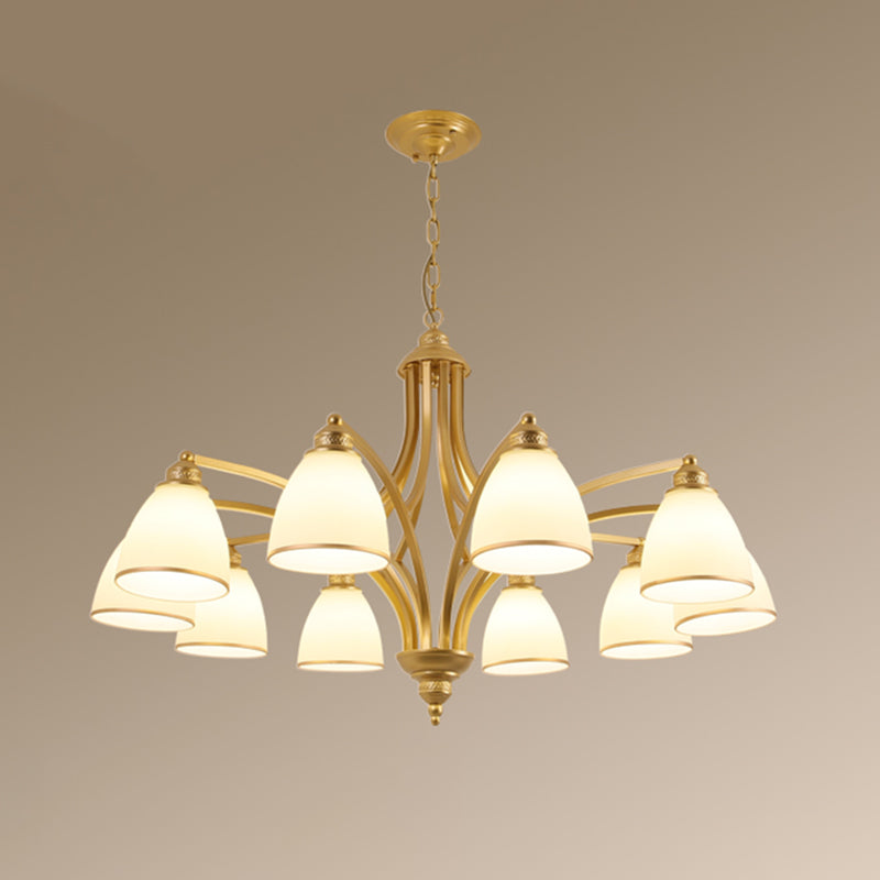 Classic Bell Chandelier Lighting Opal Glass Pendant Light Fixture for Living Room 10 Gold Clearhalo 'Ceiling Lights' 'Chandeliers' Lighting' options 2217109_f320cd1f-da68-483d-93ba-4e0a887e7881