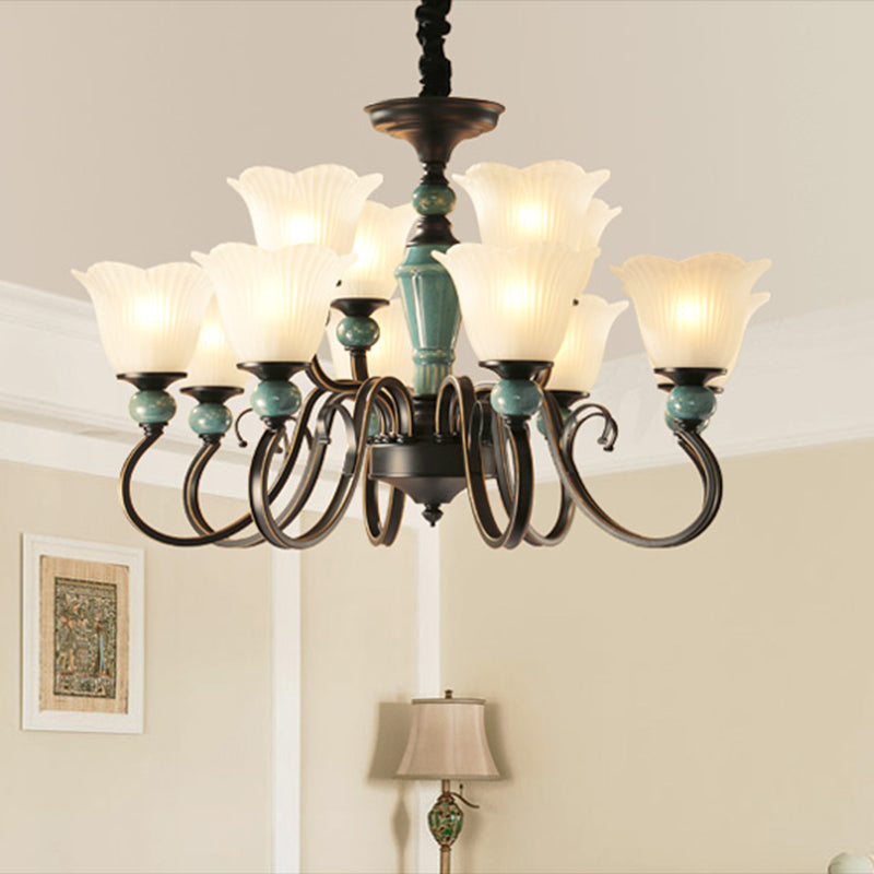 Flower Shade Ribbed Ruffled Glass Ceiling Lighting Traditional Living Room Chandelier Light Fixture Clearhalo 'Ceiling Lights' 'Chandeliers' Lighting' options 2217115