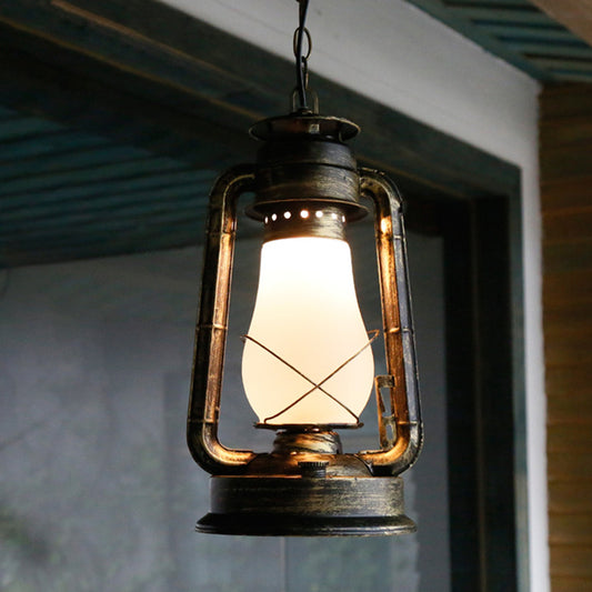 Antique Lantern Kerosene Light 1-Light Frosted Glass Hanging Light Fixture for Bedside Clearhalo 'Art Deco Pendants' 'Cast Iron' 'Ceiling Lights' 'Ceramic' 'Crystal' 'Industrial Pendants' 'Industrial' 'Metal' 'Middle Century Pendants' 'Pendant Lights' 'Pendants' 'Tiffany' Lighting' 2217160