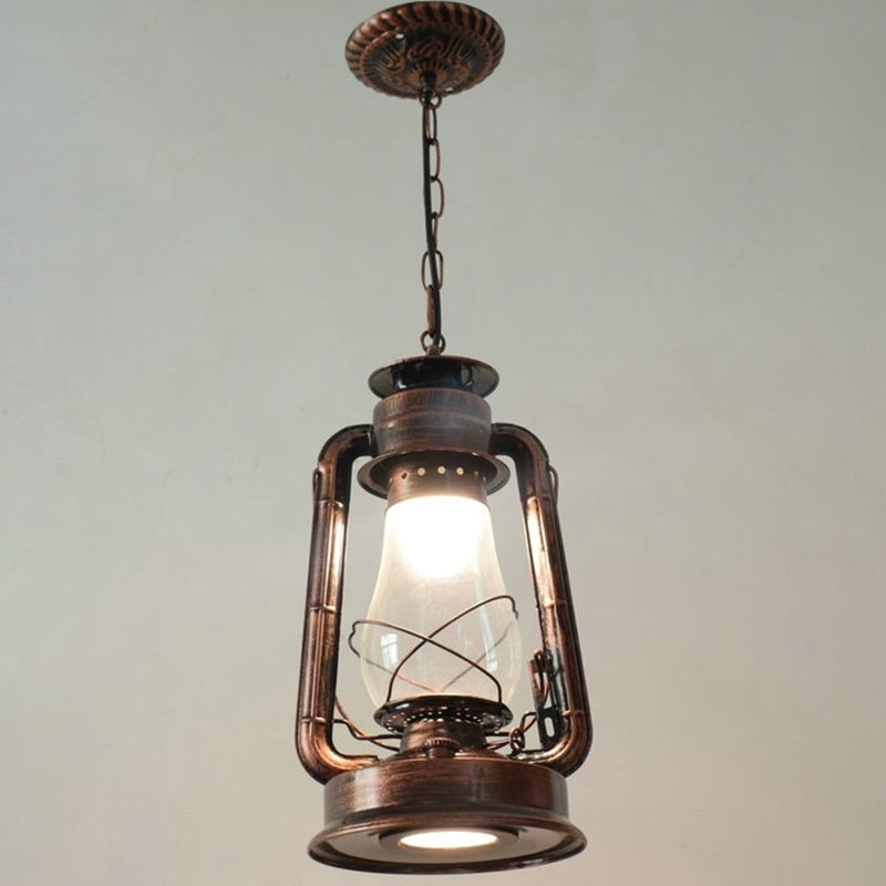 1 Bulb Hanging Light Simplicity Lantern Metallic Kerosene Lighting for Restaurant Copper 8.5" B Clearhalo 'Ceiling Lights' 'Industrial Pendants' 'Industrial' 'Middle Century Pendants' 'Pendant Lights' 'Pendants' 'Tiffany' Lighting' 2217169_c17b365b-1c52-4f6b-b092-256534bbdbef