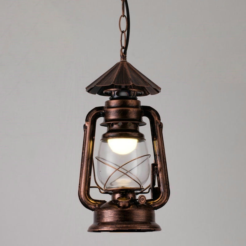 1 Bulb Hanging Light Simplicity Lantern Metallic Kerosene Lighting for Restaurant Copper 7" C Clearhalo 'Ceiling Lights' 'Industrial Pendants' 'Industrial' 'Middle Century Pendants' 'Pendant Lights' 'Pendants' 'Tiffany' Lighting' 2217171_8d4fb6e3-7b7c-48db-9c2d-a9688164e5c7