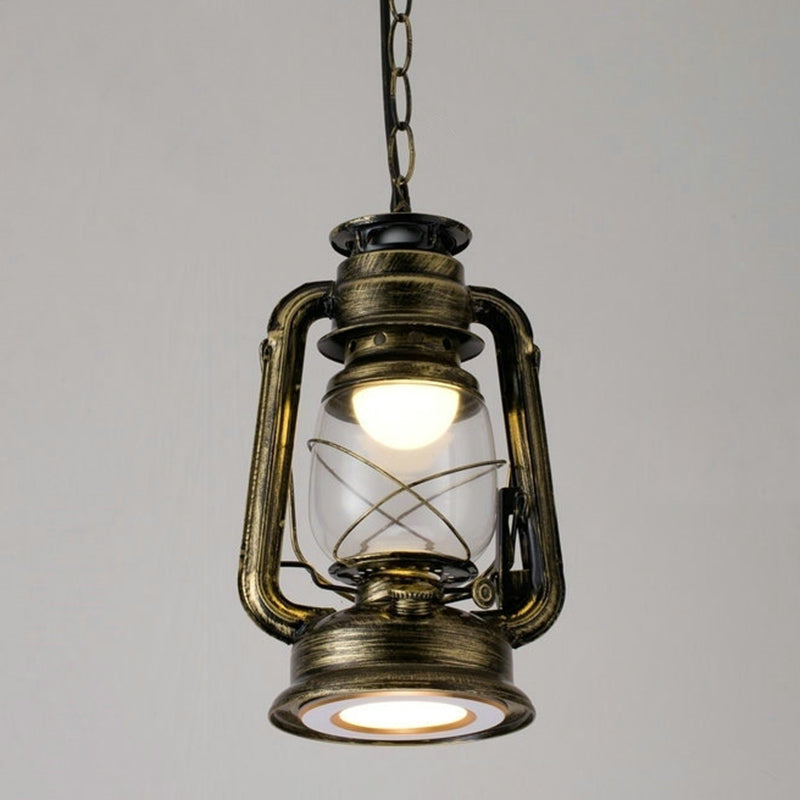 1 Bulb Hanging Light Simplicity Lantern Metallic Kerosene Lighting for Restaurant Bronze 7" B Clearhalo 'Ceiling Lights' 'Industrial Pendants' 'Industrial' 'Middle Century Pendants' 'Pendant Lights' 'Pendants' 'Tiffany' Lighting' 2217178_82c58c3c-d3c0-49eb-b9ef-d51322e901b2