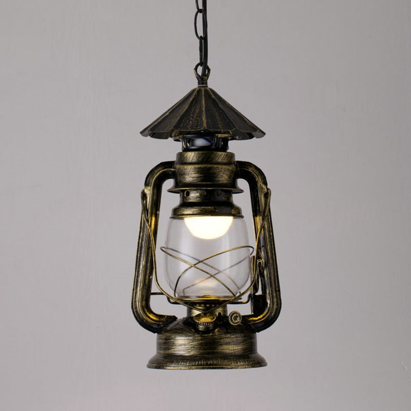 1 Bulb Hanging Light Simplicity Lantern Metallic Kerosene Lighting for Restaurant Bronze 7" C Clearhalo 'Ceiling Lights' 'Industrial Pendants' 'Industrial' 'Middle Century Pendants' 'Pendant Lights' 'Pendants' 'Tiffany' Lighting' 2217180_aa0272e0-9f80-41e2-98b6-35fc0456c1cd