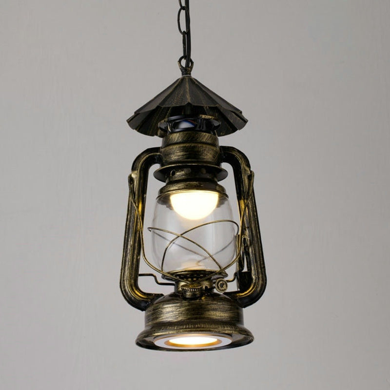 1 Bulb Hanging Light Simplicity Lantern Metallic Kerosene Lighting for Restaurant Bronze 7" D Clearhalo 'Ceiling Lights' 'Industrial Pendants' 'Industrial' 'Middle Century Pendants' 'Pendant Lights' 'Pendants' 'Tiffany' Lighting' 2217182_ba6ea4d0-7474-4ea9-b02f-11b0fe098ead