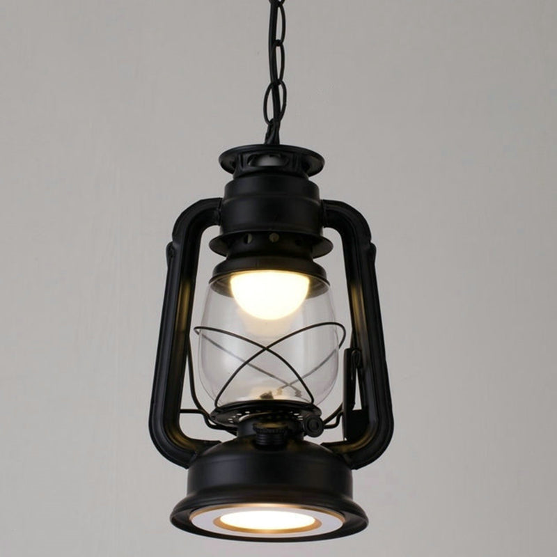1 Bulb Hanging Light Simplicity Lantern Metallic Kerosene Lighting for Restaurant Black 7" B Clearhalo 'Ceiling Lights' 'Industrial Pendants' 'Industrial' 'Middle Century Pendants' 'Pendant Lights' 'Pendants' 'Tiffany' Lighting' 2217186_3560b741-c0e3-40dd-9e2e-c4eca69a02b0