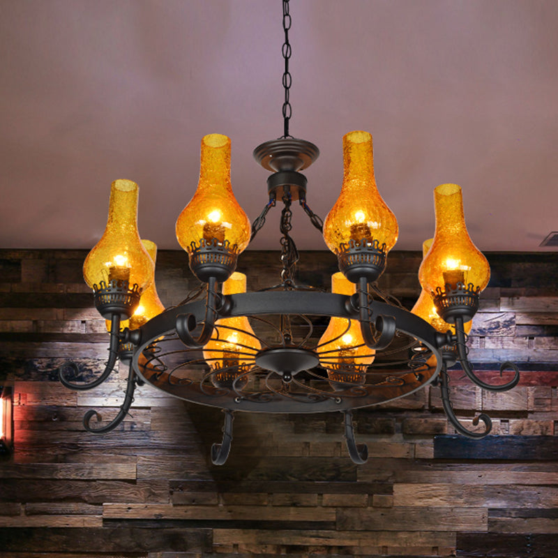 Shaded Handblown Glass Chandelier Pendant Light Vintage Restaurant Hanging Light in Black Clearhalo 'Cast Iron' 'Ceiling Lights' 'Chandeliers' 'Industrial Chandeliers' 'Industrial' 'Metal' 'Middle Century Chandeliers' 'Rustic Chandeliers' 'Tiffany' Lighting' 2217197