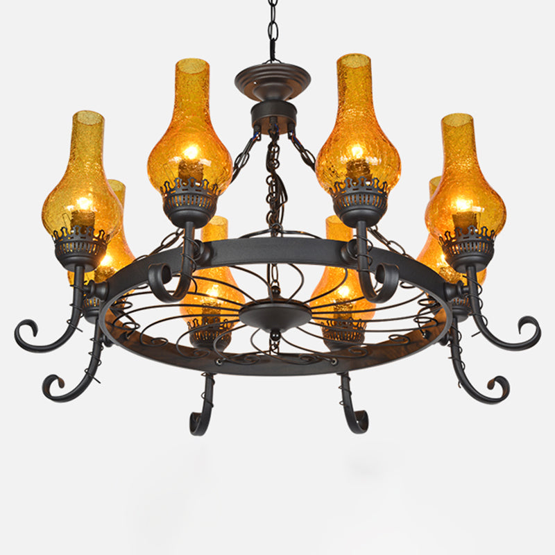 Shaded Handblown Glass Chandelier Pendant Light Vintage Restaurant Hanging Light in Black 8 Black A Clearhalo 'Cast Iron' 'Ceiling Lights' 'Chandeliers' 'Industrial Chandeliers' 'Industrial' 'Metal' 'Middle Century Chandeliers' 'Rustic Chandeliers' 'Tiffany' Lighting' 2217198