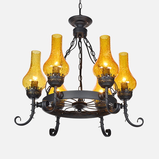 Shaded Handblown Glass Chandelier Pendant Light Vintage Restaurant Hanging Light in Black 6 Black A Clearhalo 'Cast Iron' 'Ceiling Lights' 'Chandeliers' 'Industrial Chandeliers' 'Industrial' 'Metal' 'Middle Century Chandeliers' 'Rustic Chandeliers' 'Tiffany' Lighting' 2217199