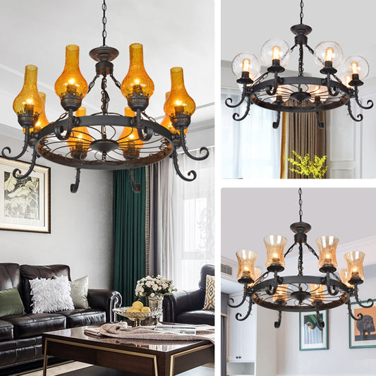Shaded Handblown Glass Chandelier Pendant Light Vintage Restaurant Hanging Light in Black Clearhalo 'Cast Iron' 'Ceiling Lights' 'Chandeliers' 'Industrial Chandeliers' 'Industrial' 'Metal' 'Middle Century Chandeliers' 'Rustic Chandeliers' 'Tiffany' Lighting' 2217200