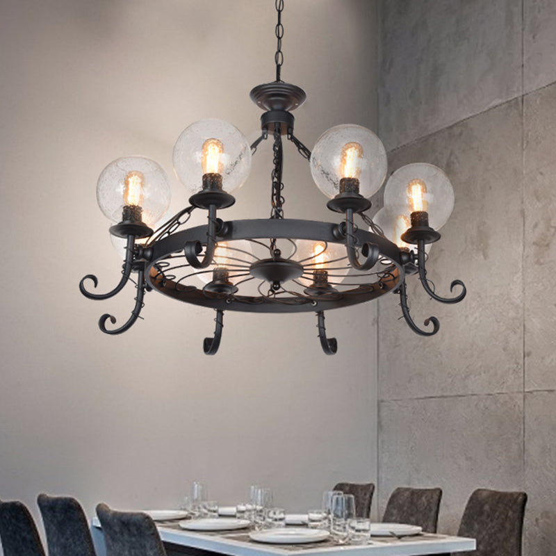 Shaded Handblown Glass Chandelier Pendant Light Vintage Restaurant Hanging Light in Black Clearhalo 'Cast Iron' 'Ceiling Lights' 'Chandeliers' 'Industrial Chandeliers' 'Industrial' 'Metal' 'Middle Century Chandeliers' 'Rustic Chandeliers' 'Tiffany' Lighting' 2217202