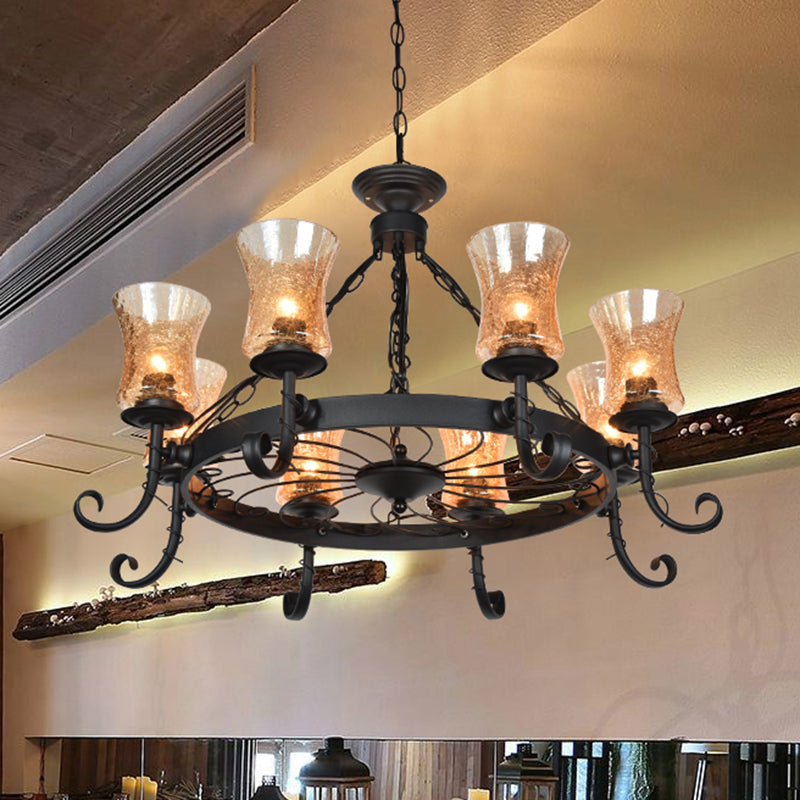 Shaded Handblown Glass Chandelier Pendant Light Vintage Restaurant Hanging Light in Black Clearhalo 'Cast Iron' 'Ceiling Lights' 'Chandeliers' 'Industrial Chandeliers' 'Industrial' 'Metal' 'Middle Century Chandeliers' 'Rustic Chandeliers' 'Tiffany' Lighting' 2217204