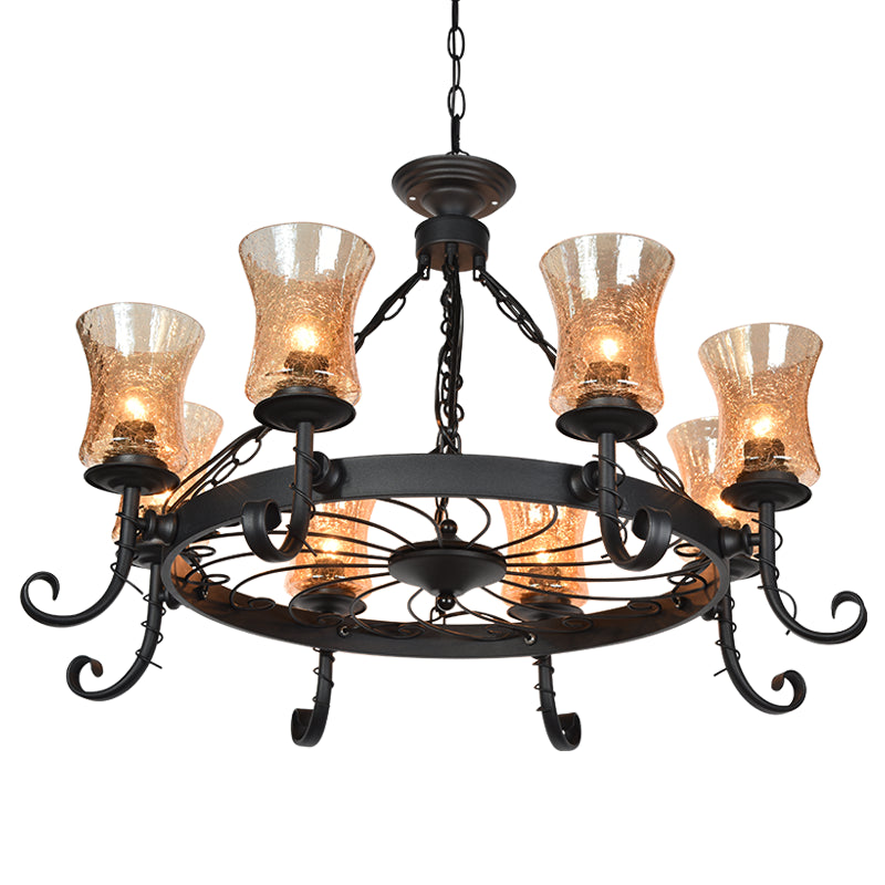 Shaded Handblown Glass Chandelier Pendant Light Vintage Restaurant Hanging Light in Black Clearhalo 'Cast Iron' 'Ceiling Lights' 'Chandeliers' 'Industrial Chandeliers' 'Industrial' 'Metal' 'Middle Century Chandeliers' 'Rustic Chandeliers' 'Tiffany' Lighting' 2217206