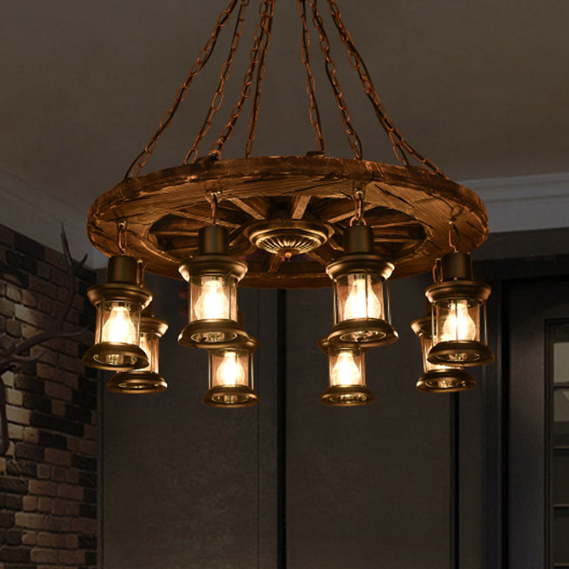 Iron Lantern Chandelier Light Antique Restaurant Commercial Pendant Lighting in Wood Wood B Clearhalo 'Carpenter Chandeliers' 'Ceiling Lights' 'Chandeliers' 'Industrial Chandeliers' 'Industrial' 'Middle Century Chandeliers' 'Modern' 'Tiffany' Lighting' 2217211