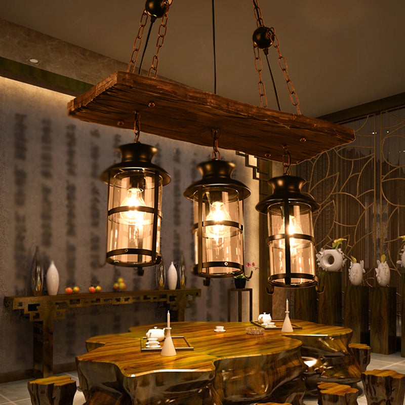 Iron Lantern Chandelier Light Antique Restaurant Commercial Pendant Lighting in Wood Wood G Clearhalo 'Carpenter Chandeliers' 'Ceiling Lights' 'Chandeliers' 'Industrial Chandeliers' 'Industrial' 'Middle Century Chandeliers' 'Modern' 'Tiffany' Lighting' 2217217