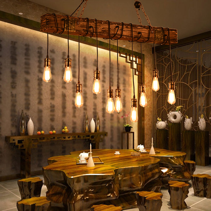 Iron Lantern Chandelier Light Antique Restaurant Commercial Pendant Lighting in Wood Wood F Clearhalo 'Carpenter Chandeliers' 'Ceiling Lights' 'Chandeliers' 'Industrial Chandeliers' 'Industrial' 'Middle Century Chandeliers' 'Modern' 'Tiffany' Lighting' 2217218
