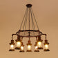 Industrial Wagon Wheel Chandelier Lighting Iron Pendant Light with Clear Glass Shade in Bronze 7 Bronze D Clearhalo 'Cast Iron' 'Ceiling Lights' 'Chandeliers' 'Industrial Chandeliers' 'Industrial' 'Metal' 'Middle Century Chandeliers' 'Rustic Chandeliers' 'Tiffany' Lighting' 2217227
