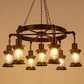 Industrial Wagon Wheel Chandelier Lighting Iron Pendant Light with Clear Glass Shade in Bronze 7 Bronze C Clearhalo 'Cast Iron' 'Ceiling Lights' 'Chandeliers' 'Industrial Chandeliers' 'Industrial' 'Metal' 'Middle Century Chandeliers' 'Rustic Chandeliers' 'Tiffany' Lighting' 2217229