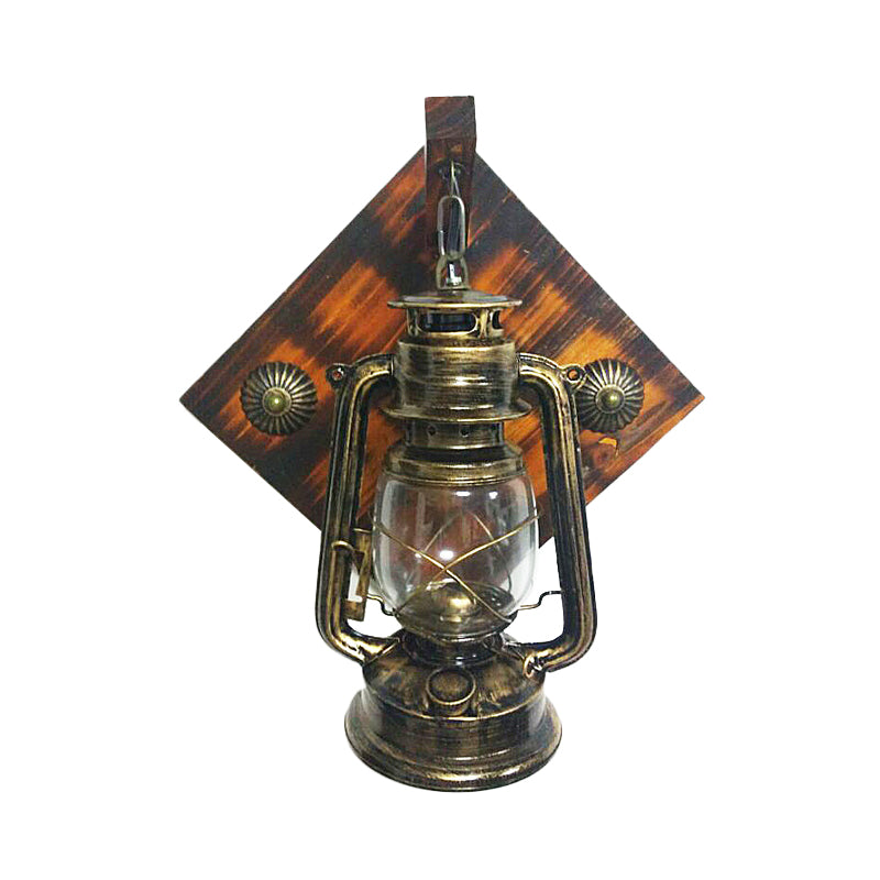 Vintage Shaded Wall Light Fixture 1 Bulb Iron Kerosene Lantern in Bronze for Corridor Bronze E Clearhalo 'Art deco wall lights' 'Cast Iron' 'Glass' 'Industrial wall lights' 'Industrial' 'Middle century wall lights' 'Modern' 'Rustic wall lights' 'Tiffany' 'Traditional wall lights' 'Wall Lamps & Sconces' 'Wall Lights' Lighting' 2217277