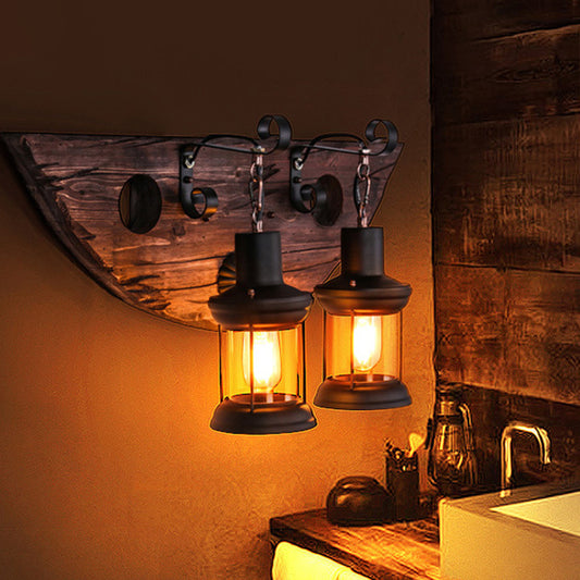 Shaded Glass Wall Lamp Coastal Single-Bulb Restaurant Wall Light Fixture in Wood Wood A Clearhalo 'Industrial wall lights' 'Industrial' 'Middle century wall lights' 'Rustic wall lights' 'Tiffany' 'Wall Lamps & Sconces' 'Wall Lights' Lighting' 2217285