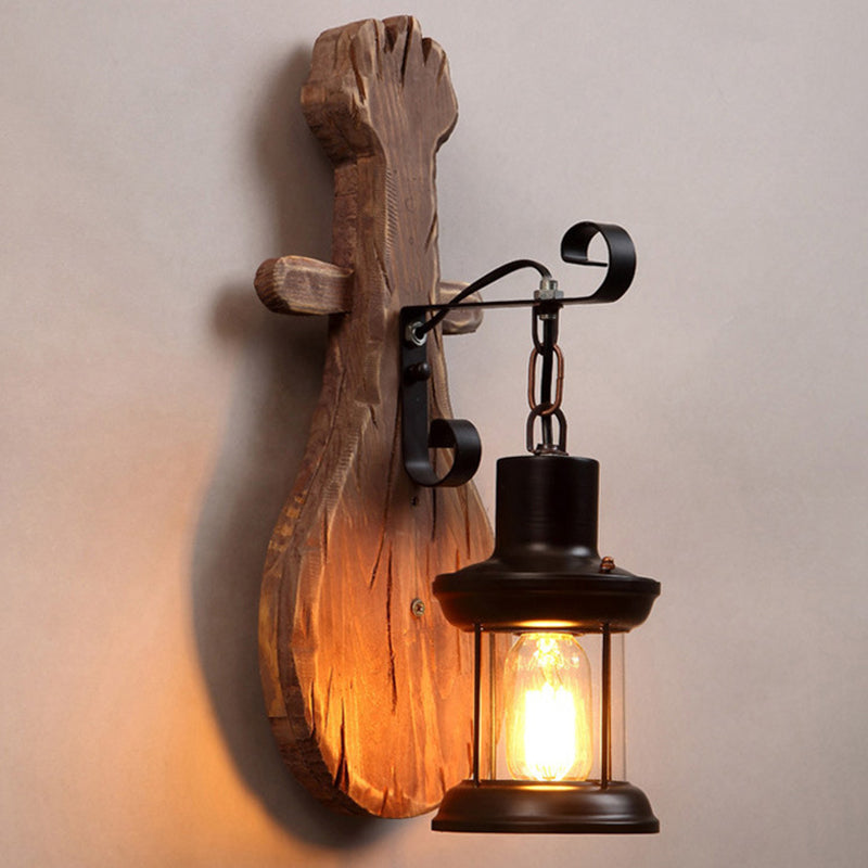 Shaded Glass Wall Lamp Coastal Single-Bulb Restaurant Wall Light Fixture in Wood Wood D Clearhalo 'Industrial wall lights' 'Industrial' 'Middle century wall lights' 'Rustic wall lights' 'Tiffany' 'Wall Lamps & Sconces' 'Wall Lights' Lighting' 2217286