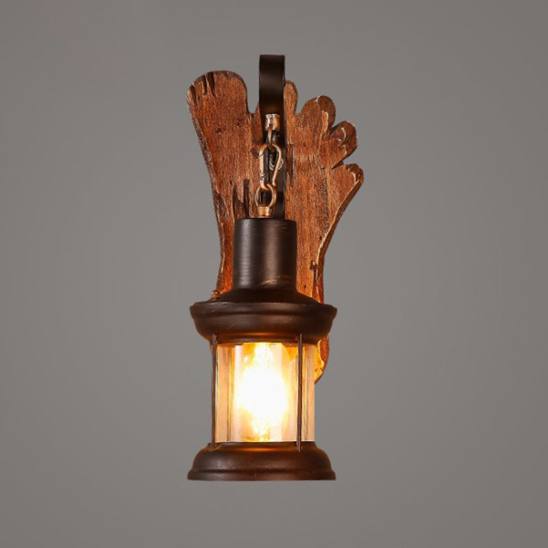 Shaded Glass Wall Lamp Coastal Single-Bulb Restaurant Wall Light Fixture in Wood Wood C Clearhalo 'Industrial wall lights' 'Industrial' 'Middle century wall lights' 'Rustic wall lights' 'Tiffany' 'Wall Lamps & Sconces' 'Wall Lights' Lighting' 2217288