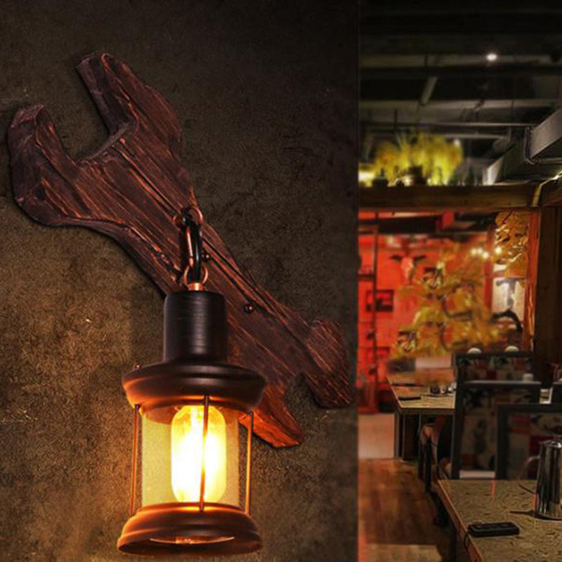 Shaded Glass Wall Lamp Coastal Single-Bulb Restaurant Wall Light Fixture in Wood Wood G Clearhalo 'Industrial wall lights' 'Industrial' 'Middle century wall lights' 'Rustic wall lights' 'Tiffany' 'Wall Lamps & Sconces' 'Wall Lights' Lighting' 2217289