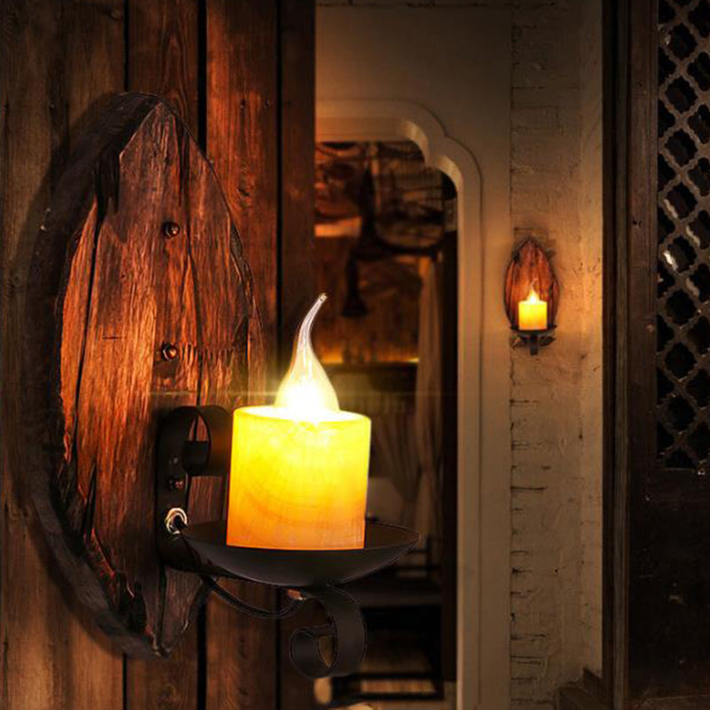 Shaded Glass Wall Lamp Coastal Single-Bulb Restaurant Wall Light Fixture in Wood Wood H Clearhalo 'Industrial wall lights' 'Industrial' 'Middle century wall lights' 'Rustic wall lights' 'Tiffany' 'Wall Lamps & Sconces' 'Wall Lights' Lighting' 2217291