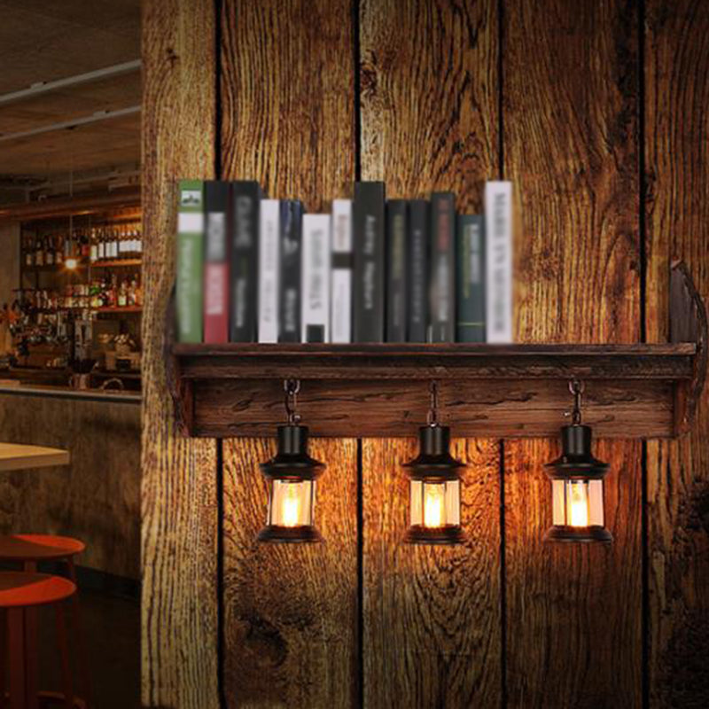 Shaded Glass Wall Lamp Coastal Single-Bulb Restaurant Wall Light Fixture in Wood Wood E Clearhalo 'Industrial wall lights' 'Industrial' 'Middle century wall lights' 'Rustic wall lights' 'Tiffany' 'Wall Lamps & Sconces' 'Wall Lights' Lighting' 2217292