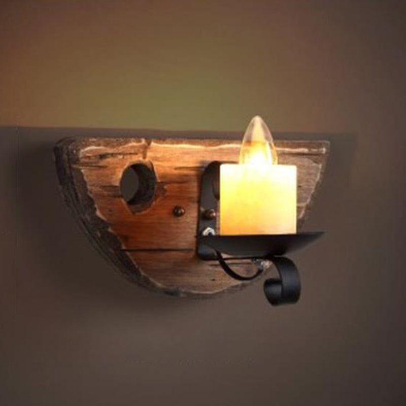 Shaded Glass Wall Lamp Coastal Single-Bulb Restaurant Wall Light Fixture in Wood Wood F Clearhalo 'Industrial wall lights' 'Industrial' 'Middle century wall lights' 'Rustic wall lights' 'Tiffany' 'Wall Lamps & Sconces' 'Wall Lights' Lighting' 2217293