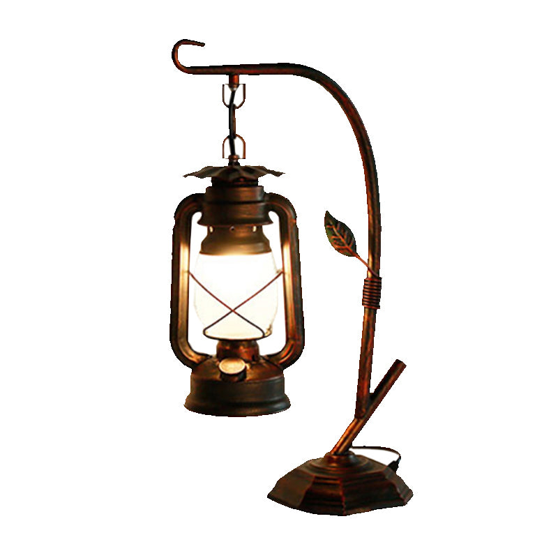 Industrial Lantern Hanging Nightstand Lamp 1 Bulb Iron Kerosene Table Lighting for Bedside Clearhalo 'Lamps' 'Table Lamps' Lighting' 2217296