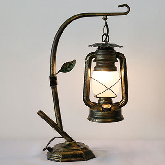 Industrial Lantern Hanging Nightstand Lamp 1 Bulb Iron Kerosene Table Lighting for Bedside Bronze Clearhalo 'Lamps' 'Table Lamps' Lighting' 2217297