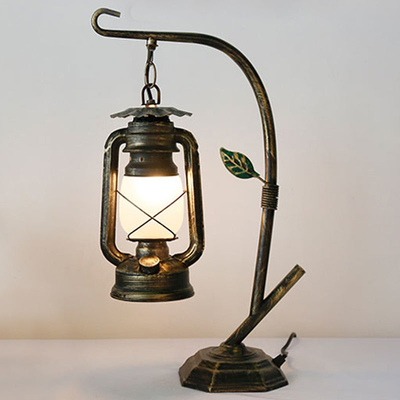 Industrial Lantern Hanging Nightstand Lamp 1 Bulb Iron Kerosene Table Lighting for Bedside Clearhalo 'Lamps' 'Table Lamps' Lighting' 2217298