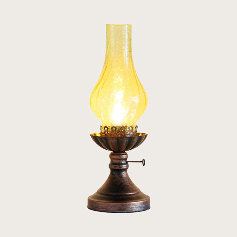 Crackle Glass Chimney Shade Kerosene Light Retro Bedside Table Lighting in Bronze Clearhalo 'Lamps' 'Table Lamps' Lighting' 2217304