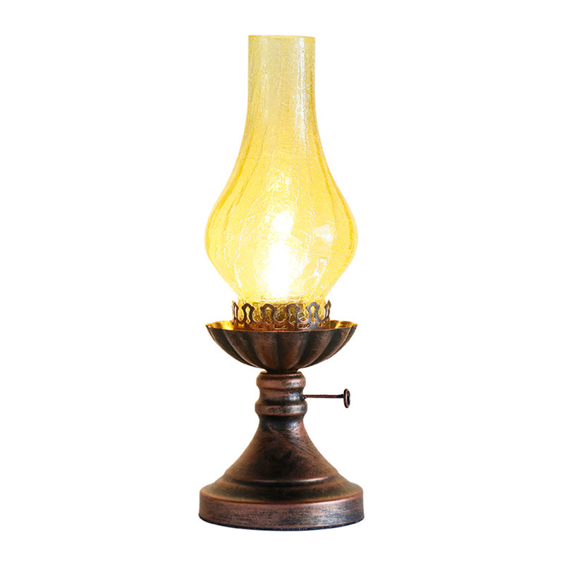 Crackle Glass Chimney Shade Kerosene Light Retro Bedside Table Lighting in Bronze Clearhalo 'Lamps' 'Table Lamps' Lighting' 2217305