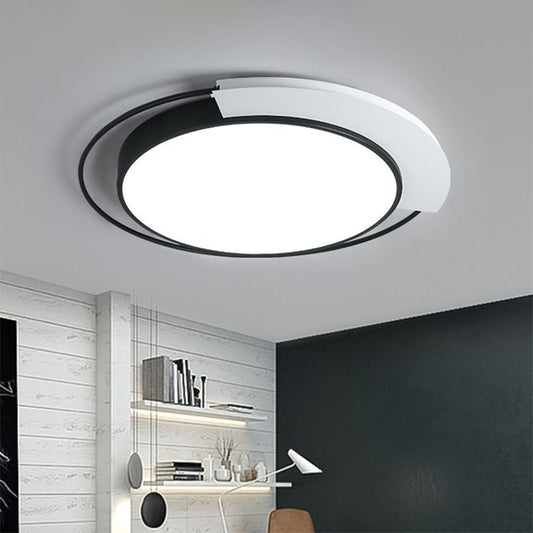 Nordic Circular Flush Mount Lighting Acrylic Living Room LED Flush Mount Fixture in Black and White Black-White Remote Control Stepless Dimming Clearhalo 'Ceiling Lights' 'Close To Ceiling Lights' 'Close to ceiling' 'Flush mount' Lighting' 2217400