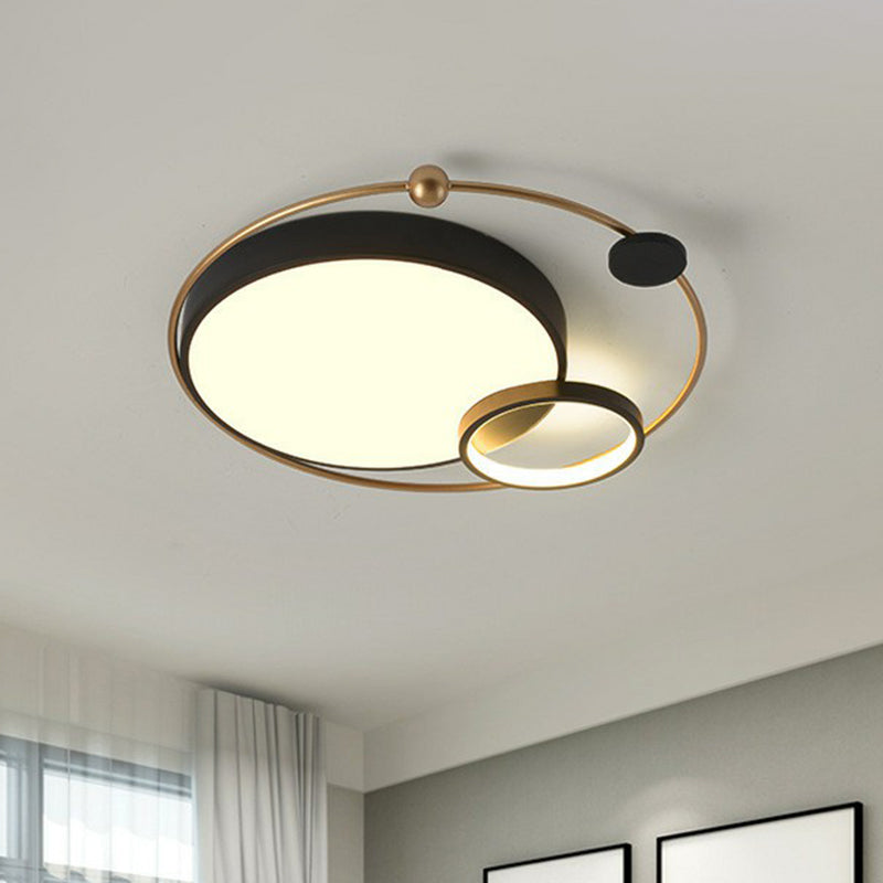 Planet Shaped Flush Light Modern Style Metal Bedroom LED Flush Ceiling Light Fixture Gold-Black Remote Control Stepless Dimming Clearhalo 'Ceiling Lights' 'Close To Ceiling Lights' 'Close to ceiling' 'Flush mount' Lighting' 2217426